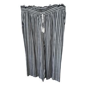 Terra Sky 2X 20W 22W Black White Striped Wide Leg Pants Rayon Pull On Tassels